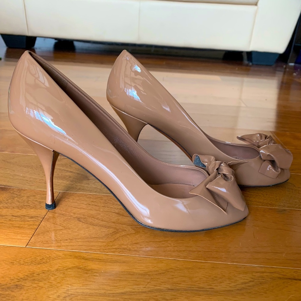Miu Miu Nude Patent Leather Peep Toe